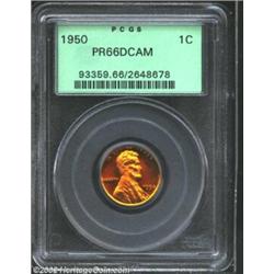 1950 1C PR66 Deep Cameo PCGS. A carefully preserved Gem with a good strike and blazing orange-red co