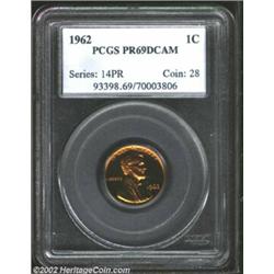 1962 1C PR69 Deep Cameo PCGS. Intense cherry-red luster blankets both sides of this smooth, virtuall