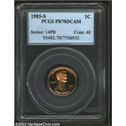 1985-S 1C PR70 Deep Cameo PCGS. This is a fully lustrous and bright specimen whose surfaces are at t