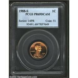 1988-S 1C PR69 Deep Cameo PCGS. Richly frosted and full, the devices appear to float atop serene ref