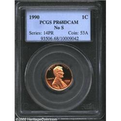 1990-S 1C No S PR68 Deep Cameo PCGS. This is a fascinating error that reveals quite a bit of bunglin
