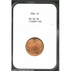 1864 2C Large Motto MS65 Red NGC. The orange-red surfaces are fully lustrous with crisp striking def