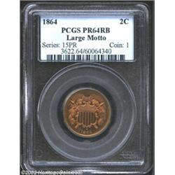 1864 2C Large Motto PR64 Red and Brown PCGS. Vividly reflective and well made, the flashy surfaces a