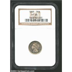 1869 3CN PR65 NGC. Luminous apricot and lilac patina adds to the charm of this well struck and beaut