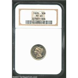 1870 3CN PR65 NGC. Extremely reflective with a bold strike. A few tiny spots are seen here and there
