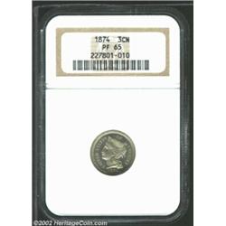 1874 3CN PR65 NGC. Nicely reflective with only a few isolated carbon spots, but no marks of any kind