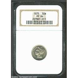 1875 3CN PR64 NGC. This example is well-struck and both sides display light, even champagne toning a