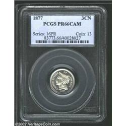 1877 3CN PR66 Cameo PCGS. Always a popular and highly sought-after issue in the Three Cent Nickel se