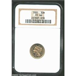 1882 3CN PR66 NGC. Both lustrous and mildly reflective sides are covered with an even light pink col