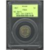 Image 1 : 1867 5C No Rays PR64 PCGS. There is bright crimson, yellow, and green iridescence displayed on each.