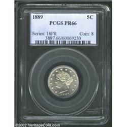 1889 5C PR66 PCGS. Silky-smooth with modest, yet appreciable reflectivity, both sides are free of ev