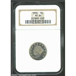 1890 5C PR64 NGC. Light gold toning clings to each side. Well-struck with only a few marks on the fa