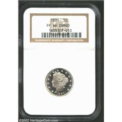 1891 5C PR66 Cameo NGC. A nicely struck and untoned Gem that has exceptional white on black contrast