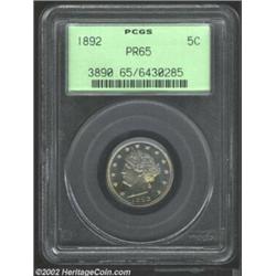 1892 5C PR65 PCGS. Olive and pale-green colors alternate on the surfaces of this attractive, well st