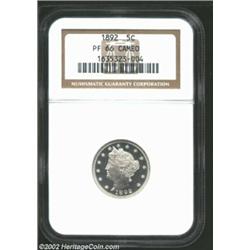 1892 5C PR66 Cameo NGC. Wonderful contrast is seen on both sides, as is an icy pale blue color that.