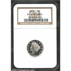 1893 5C PR67 * Cameo NGC. We doubt whether a more desirable proof 1893 Liberty Nickel is extant. Ice