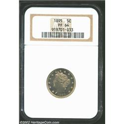 1895 5C PR64 NGC. A lightly toned specimen with several streaky defects on the reverse that appear t