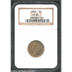 1897 5C PR65 NGC. This fully struck specimen has caramel colored surfaces which yield to green and r