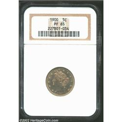 1900 5C PR65 NGC. A watery Gem with a uniform coating of golden-steel patina on the obverse. From th