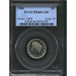 1900 5C PR66 Cameo PCGS. Well struck with gorgeous, highly reflective fields and frosty devices. The