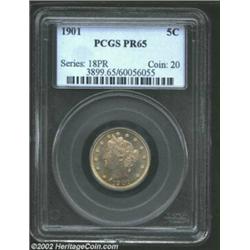 1901 5C PR65 PCGS. A needle-sharp Gem that has lovely medium apricot-gold patina. A gorgeously prese
