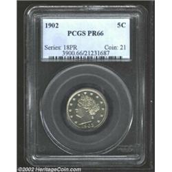 1902 5C PR66 PCGS. Essentially flawless, this specimen likely would have been graded as a Superb Gem