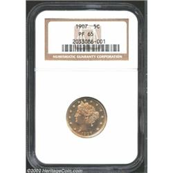 1907 5C PR65 NGC. Fully struck, the highly reflective surfaces are partly coated on both sides by un