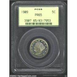 1909 5C PR65 PCGS. A frosty and pristine Gem, with gorgeous iridescent colors on each side which inc