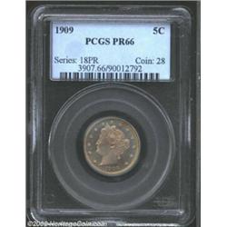 1909 5C PR66 PCGS. Golden-russet toning over mirrored fields with bold definition and one or two sma