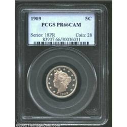 1909 5C PR66 Cameo PCGS. The left ear of corn is not fully struck, but this brilliant Gem has one of