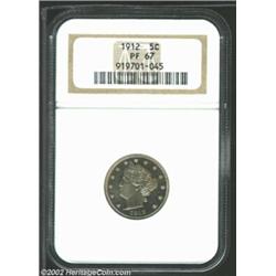 1912 5C PR67 NGC. Powerfully struck with just a little toning that floats gently over deep, watery m