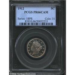 1912 5C PR66 Cameo PCGS. This is the only specimen of its issue to be graded at PR66 Cameo by PCGS,.