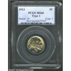 1913 5C Type One MS66 PCGS. Bountiful luster beneath even layers of golden patina. Important notice: