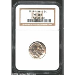 1913 5C Type One MS66 Star NGC. Scintillating luster with bright untoned surfaces. The strike is nea