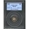 Image 1 : 1843 10C AU55 PCGS. The obverse has olive, powder-blue, and mauve bands of patina, while the reverse