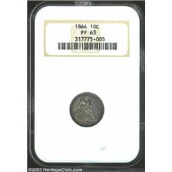 1864 10C PR63 NGC. Conditionally scarce due to the paucity of proof specimens released, the current.