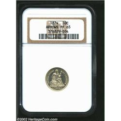 1874 10C Arrows PR65 NGC. A brilliant and sharply struck proof that has pleasing surfaces. There is.