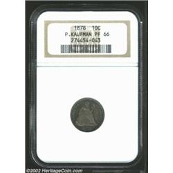 1878 10C PR66 NGC. The proof mirrors sparkle over each side of this immaculate proof. Each side is t