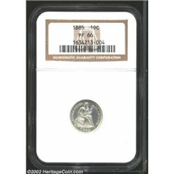 1885 10C PR66 NGC. A fully struck and pristine Gem, with some milky haze in the highly reflective fi
