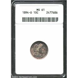 1894-O 10C MS61 ANACS. Sharply struck with rather lackluster surfaces and light toning. Important no