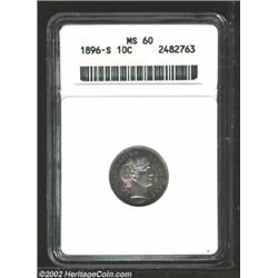 1896-S 10C MS60 ANACS. While the luster is a bit flat on the obverse, the details are complete and s