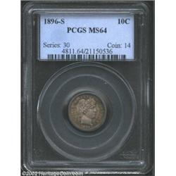 1896-S 10C MS64 PCGS. With a limited original mintage of 575,056 pieces and a probable heavy rate of