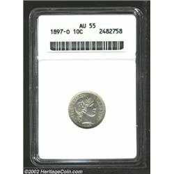 1897-O 10C AU55 ANACS. Evenly shaded steel grey, the luster is a tad muted, but the strike is bold a