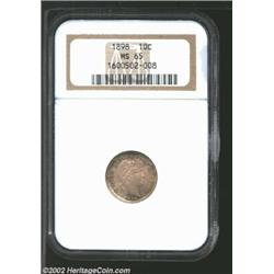 1898 10C MS65 NGC. The centers have deep lavender patina, while the borders have iridescent yellow-g