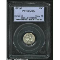 1902-O 10C MS64 PCGS. Light slate-gray color enriches this lustrous near-Gem. A small planchet flaw.