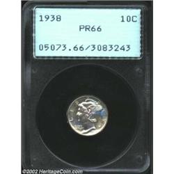 1938 10C PR66 PCGS. Despite mottled haziness, the surfaces reveal their bold prooflike qualities at.