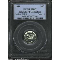 1938 10C PR67 PCGS. Ex: Whiteford Collection. A few tiny speckles of golden-brown color reach the re