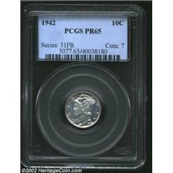 1942 10C PR65 PCGS. Bright and reflective, with a effervescent cloud of toning floating above the ob