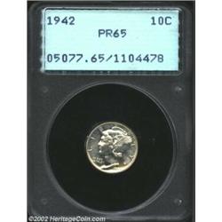 1942 10C PR65 PCGS. Light golden toning with scattered lightly cloudy areas. The strike is nice, as.