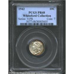 1942 10C PR68 PCGS. Ex: Whiteford Collection. The date with the highest mintage in the proof Mercury